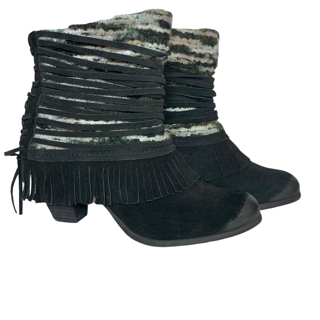 Naughty Monkey Black Leather Fringe Bootie Sz 10